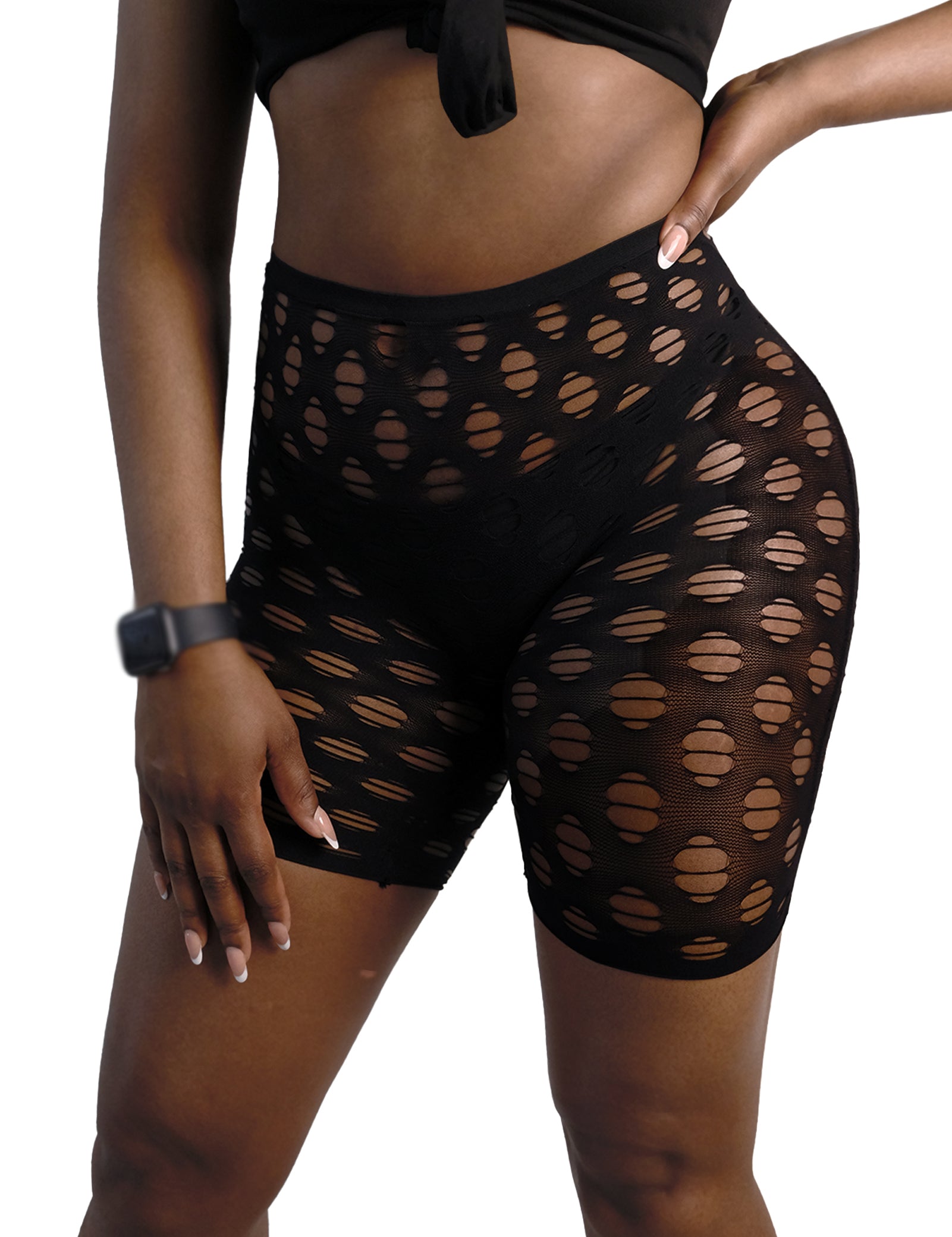 Black fishnet biker shorts sale